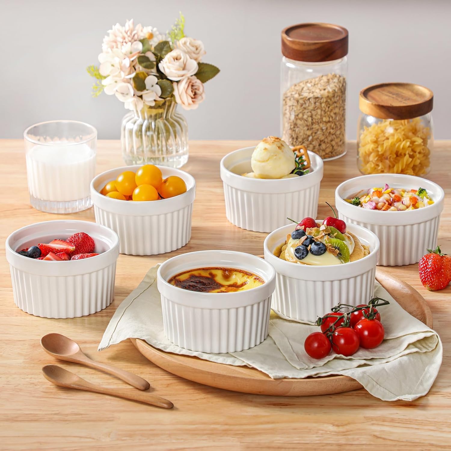 White ramekin bowl set for serving desserts and salads