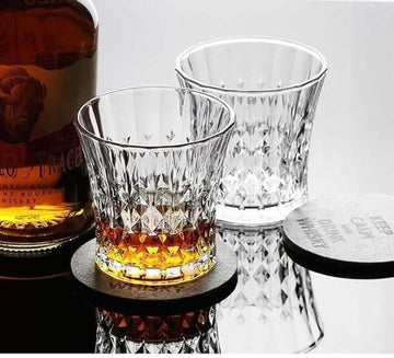 Italian Premium Diamond Whiskey glass with deep amber pour