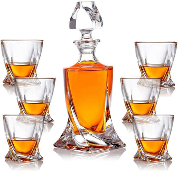 Twist Design Whiskey Decanter Set on display