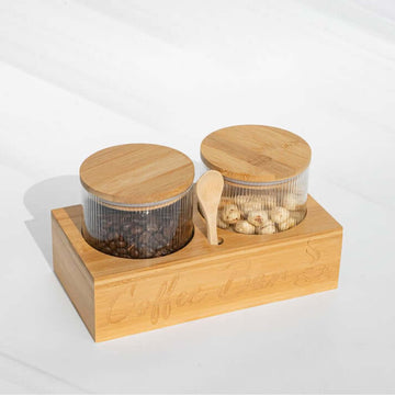Glass Coffee Canisters filled with beans and nuts
