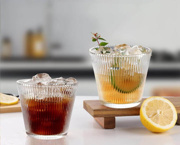 Vintage Ribbed Juice Glasses with lemon iced drinks