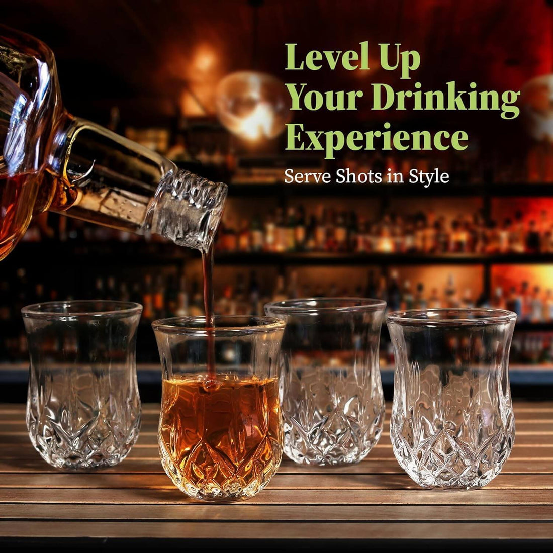 Crystal Shot Glass with dark drink on golden tray