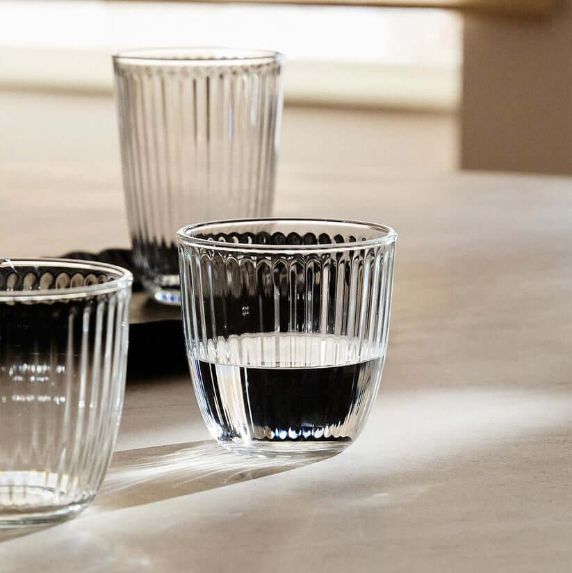 Glass filled with water in a Textured Glass Tumbler