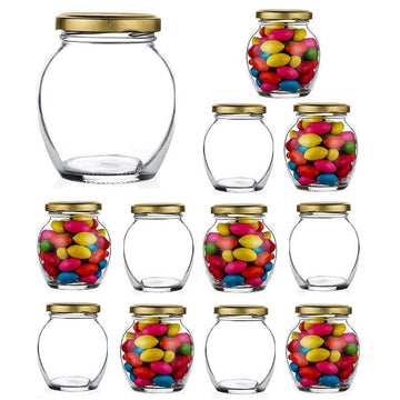 Matka Shape Glass Jar set with colorful candy storage display