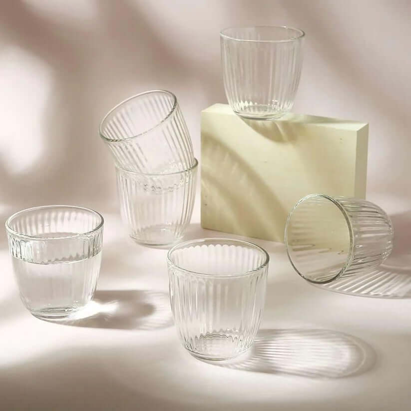Elegant light hitting Textured Glass Tumbler set