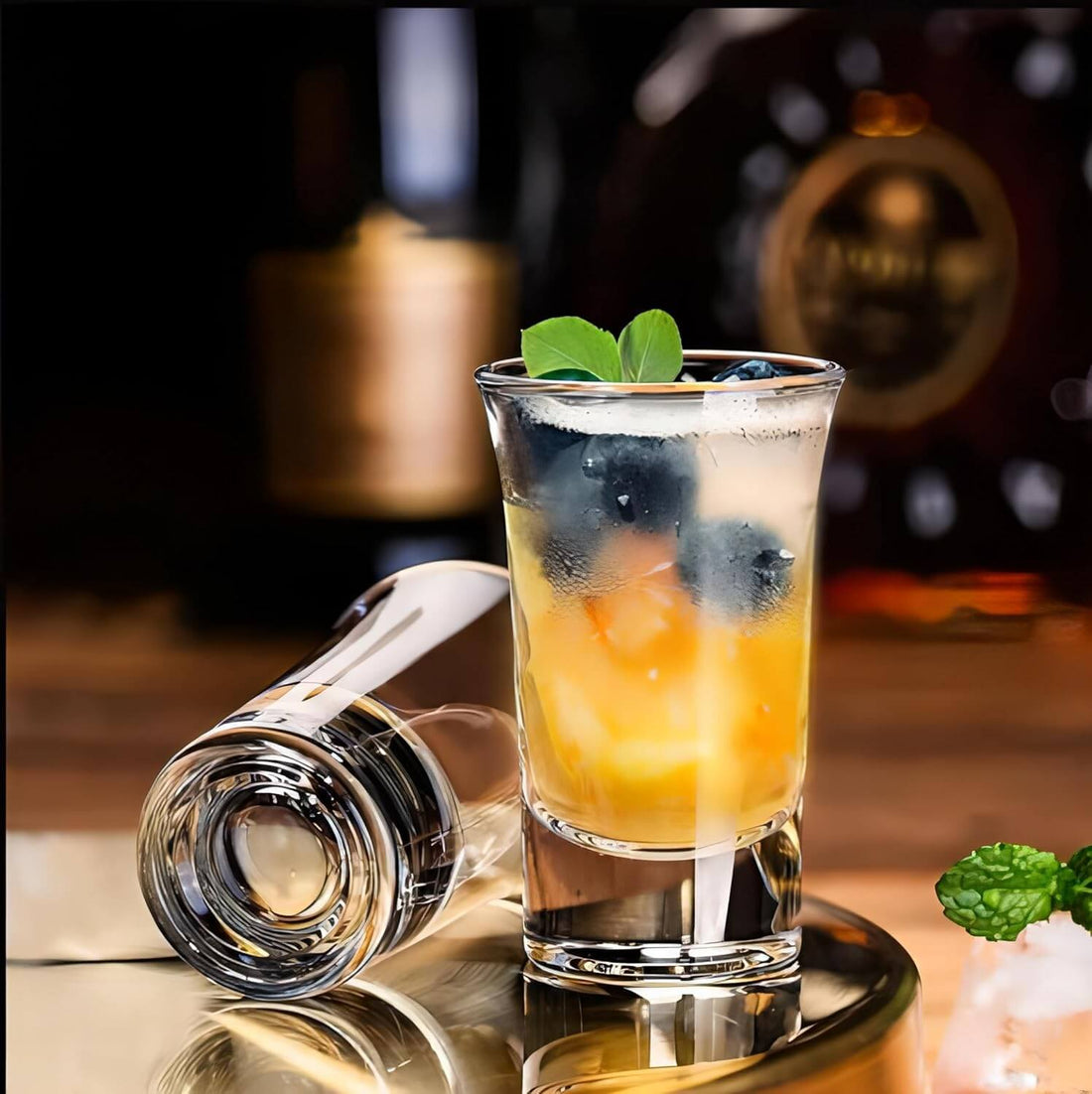 Mini Shot Glass Round Base with blueberry orange drink