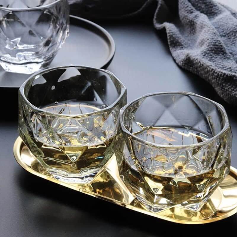 Diamond Big Bowl Whiskey Glass on a golden tray