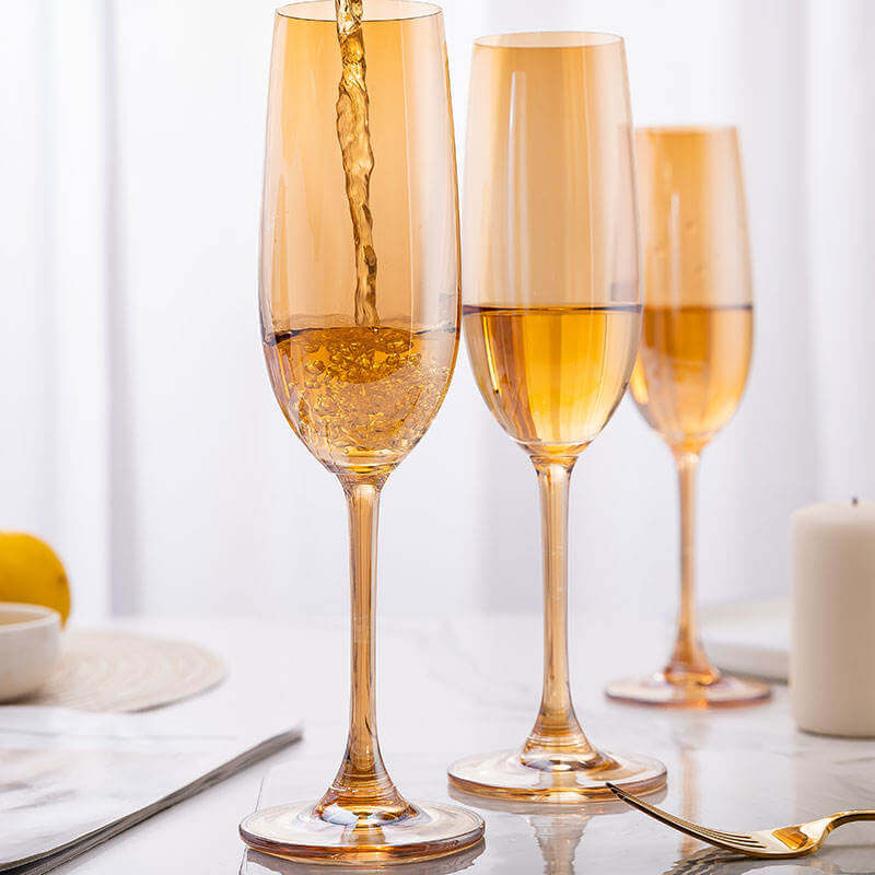 Glassware display with Nordic Golden champagne wine glass