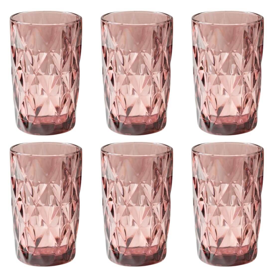 Diamond-Cut Pink Glass set of stylish drink tumblers