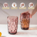 Diamond-Cut Pink Glass tumblers shown for easy grip