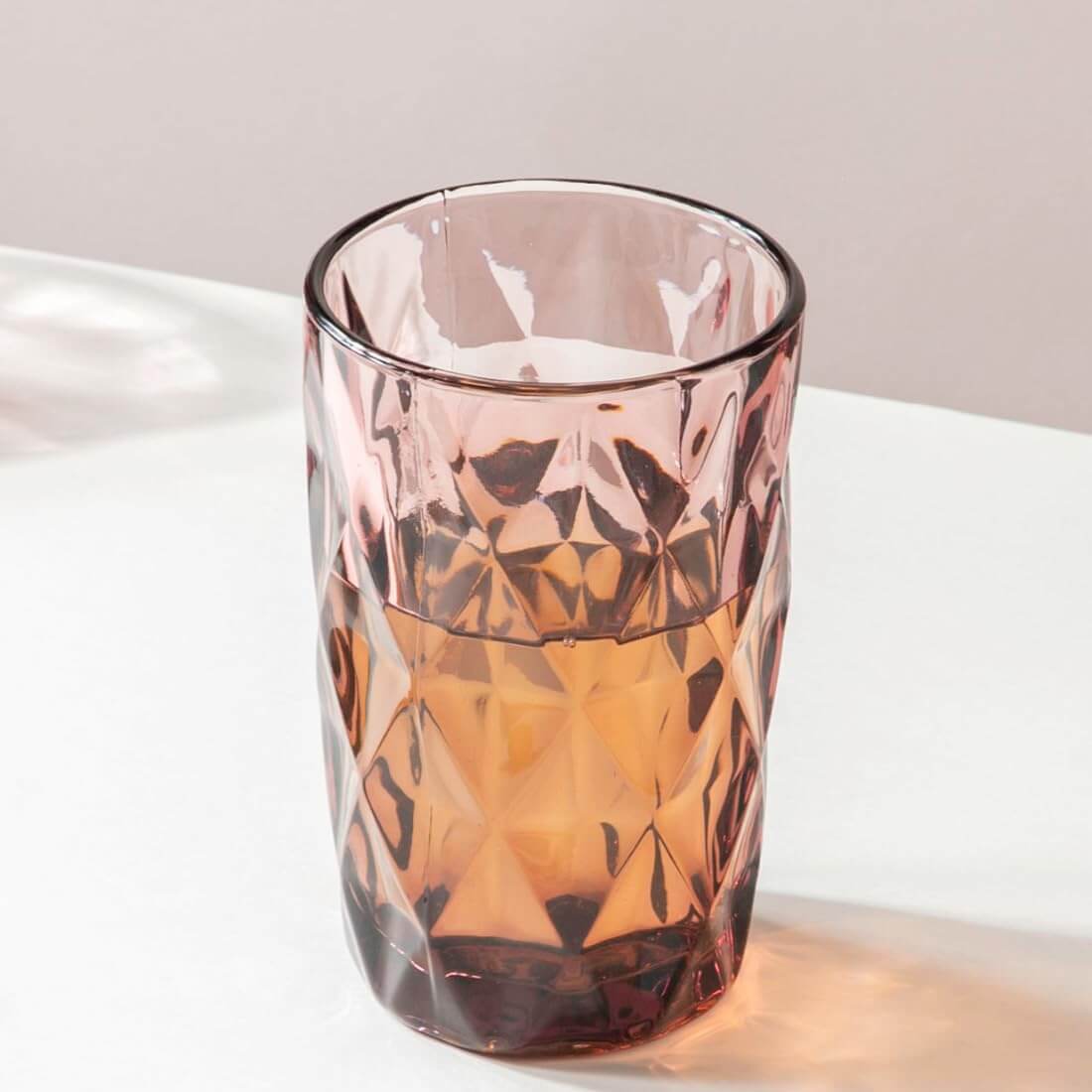 Geometric Design Drinking Glasses in a rose pink tone