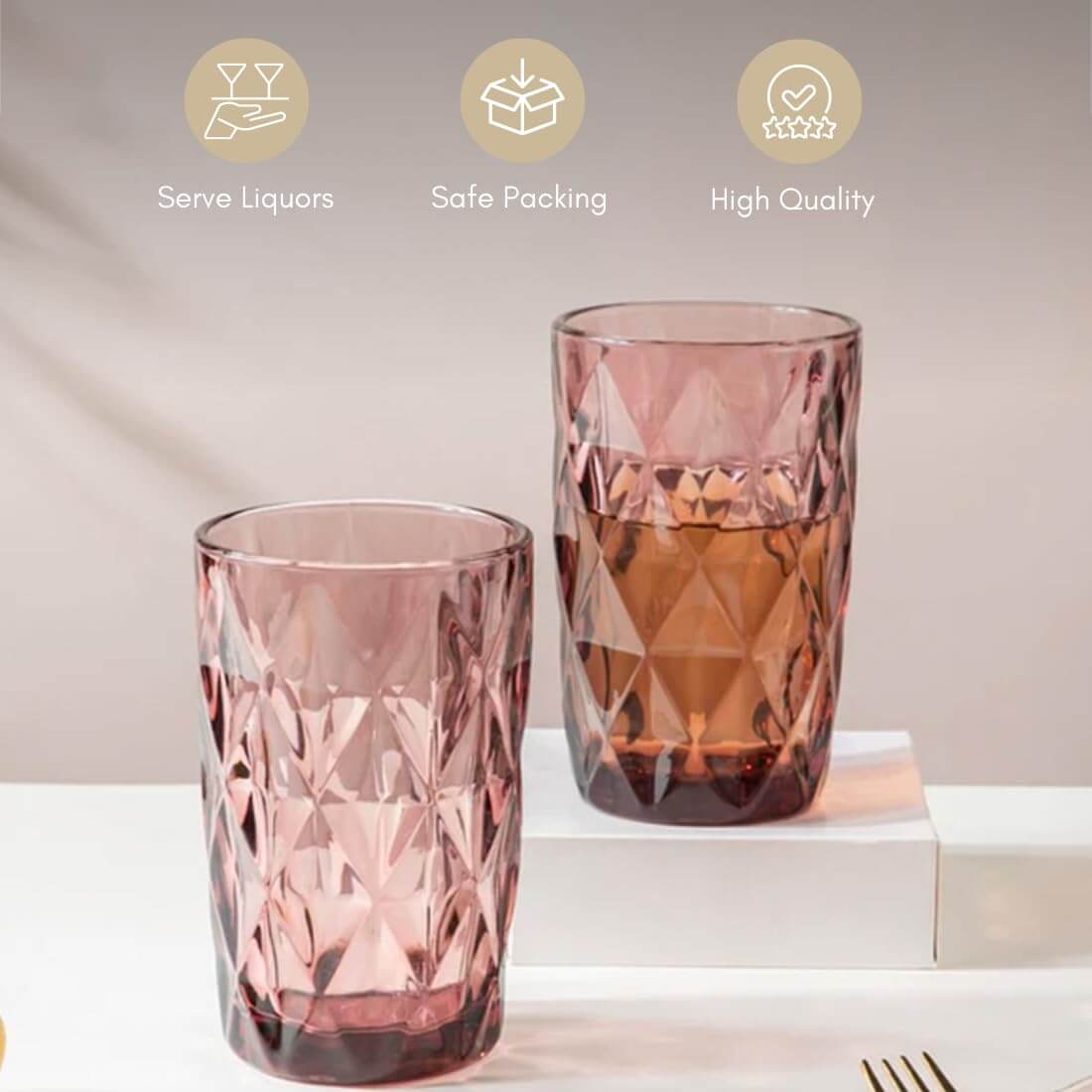 Serve drinks with stylish Geometric Design Drinking Glasses