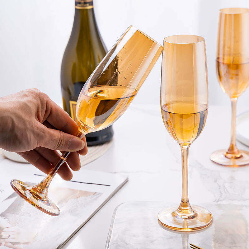 Nordic Golden Unleaded Crystal Wine Glass Amber Handmade Champagne Glasses Cocktail Goblet -180 ml