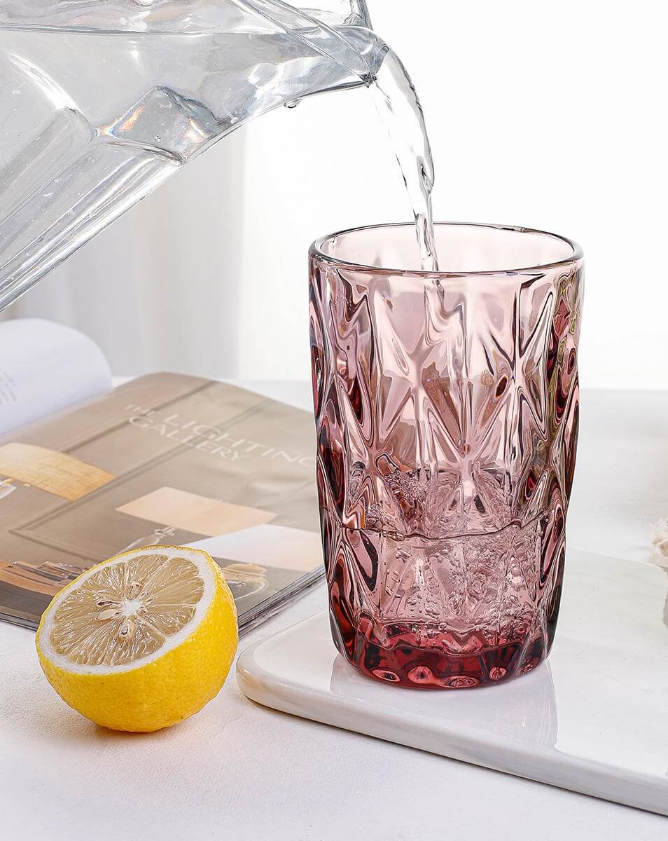 Geometric Design Drinking Glasses with lemon and water