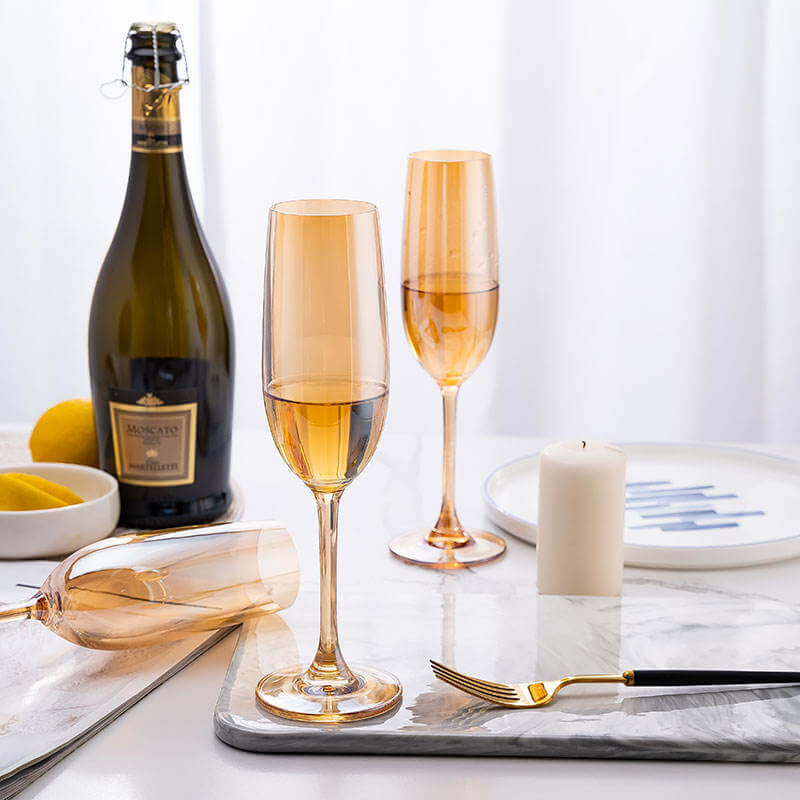 Nordic Golden champagne wine glass with a long slender stem